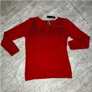 LOLA B Bright Red Ladies Sweater with Sparkles Brand New